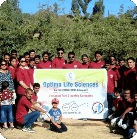 Singhdad Fort cleaning activity, illustrating Optima Life Science's commitment to community engagement and environmental stewardship